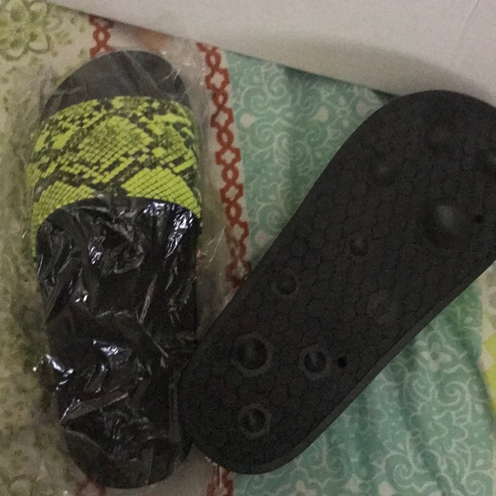 Neon Snake print slides and purse